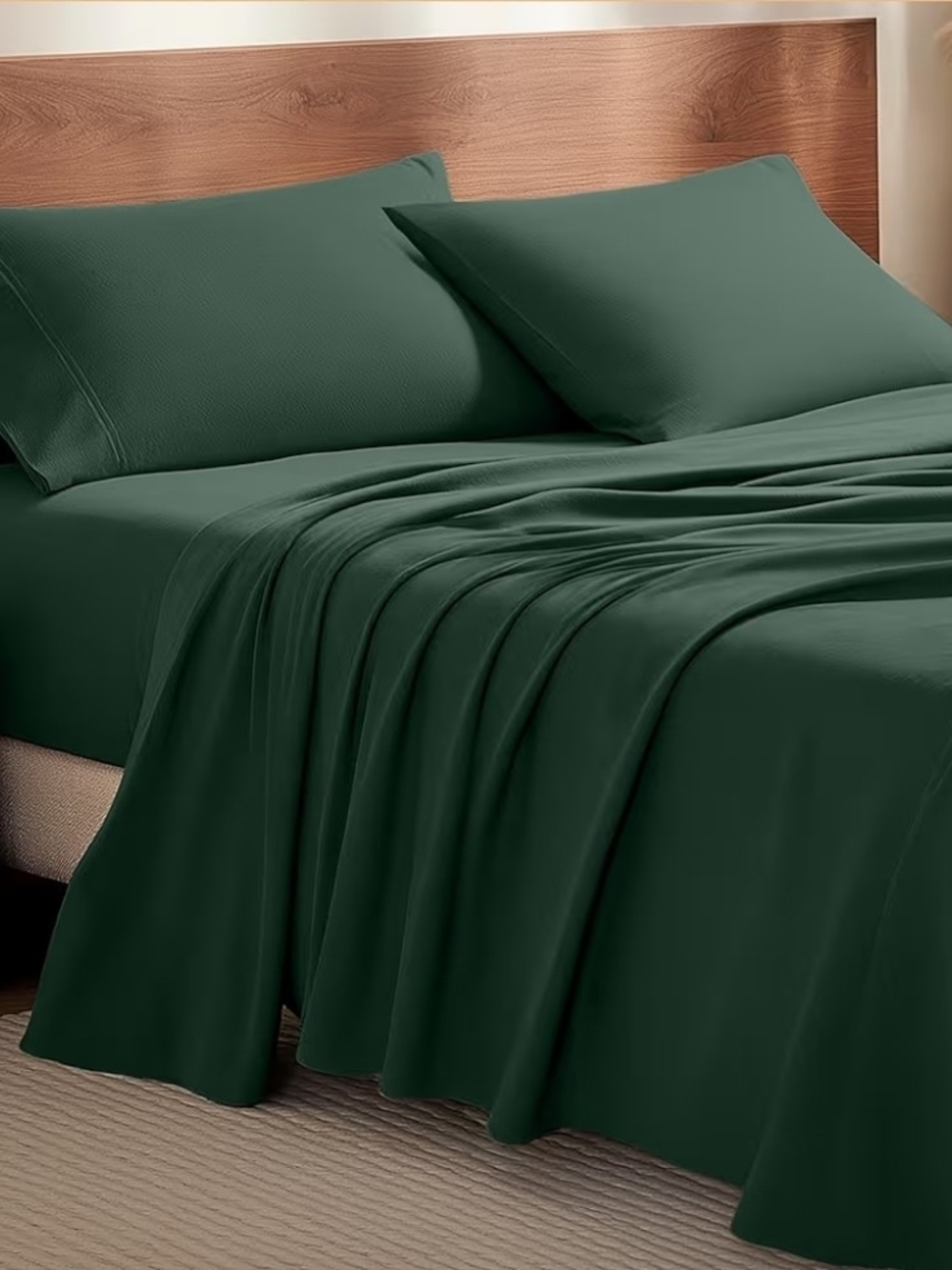 Bare Deep Green Flannel Sheet Set - Home Bedding Queen Size
